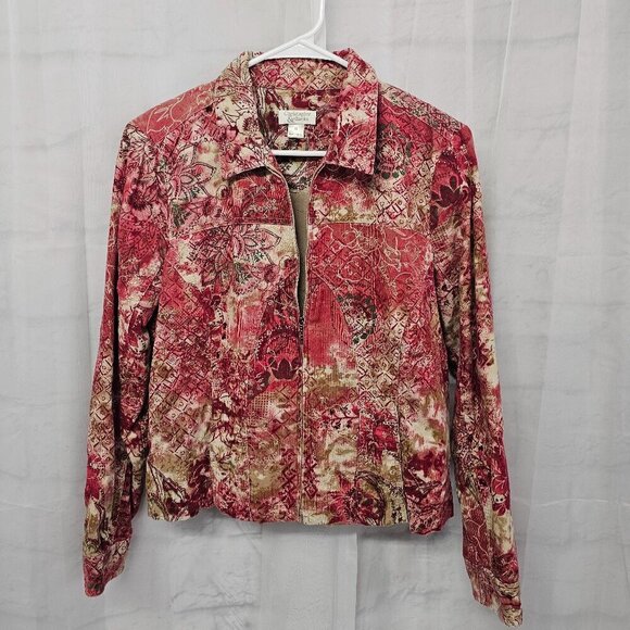 Christopher & Banks Pink Boho Corduroy Jacket Floral Embroidered Lightweight M - Picture 11 of 15